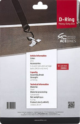 Acebikes Premium D-Rings de Acebikes - emballés sous blister - Matériel de montage inclus
