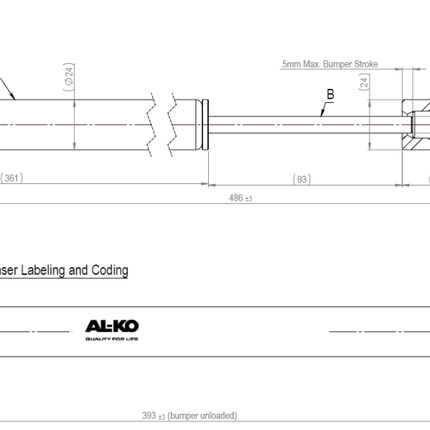 AL-KO Amortisseur de frein à inertie AL-KO - 161S - 486 mm longueur déployée - montage côté attelage 65 mm