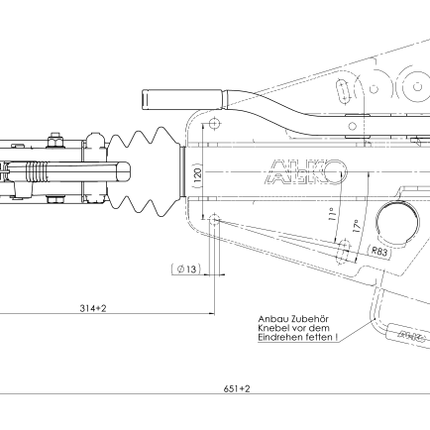 AL-KO Frein à inertie pour remorque AL-KO 150V - Capacité de remorquage maximale de 1500 kg - Raccordement au timon en V - y compris le collier (de serrage) pour la roue jockey