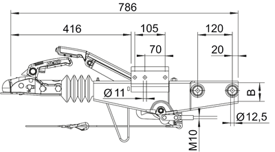 AL-KO Frein à inertie pour remorque AL-KO 60S/2 - 750 kg de capacité de traction maximale - Connexion tube carré 70 mm - y compris le support de la roue jockey