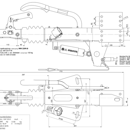 BPW Frein à inertie pour remorque BPW ZAF2.0-3 - capacité de remorquage maximale de 2000 kg - y compris la console de la roue avant