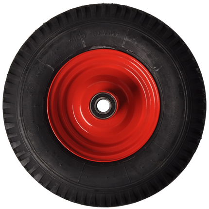 Cantonal 4.00-8 Roue de brouette professionnelle - bandage pneumatique et jante en acier - capacité de charge 575 kg - 25 mm trou d'axe/diamètre de moyeu - roulements à billes inclus