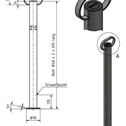 Cantonal Béquilles en acier inoxydable de haute qualité avec poignée - hauteur 700 mm - diamètre du tube 48 mm