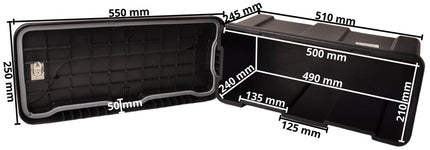 Cantonal Boîte à Outils pour Remorque - 550x250x295 mm en plastique avec serrure en T