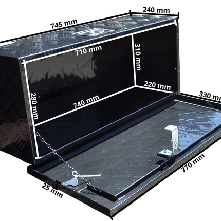 Cantonal Boîte à timon  en aluminium à motif larmé 765x330x245 mm - incluant un verrou intégré - Matériau de 2,5 mm d'épaisseur