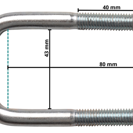 Cantonal Boulon en U/œillet d'attelage - M10 - 80x43 mm