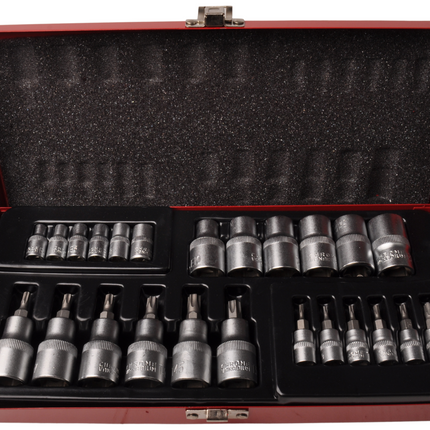 Cantonal Clé à douille + jeu d'embouts 1/4 1/2 Torx - en boîte métallique - qualité chrome-vanadium