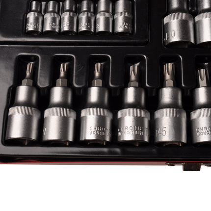 Cantonal Clé à douille + jeu d'embouts 1/4 1/2 Torx - en boîte métallique - qualité chrome-vanadium