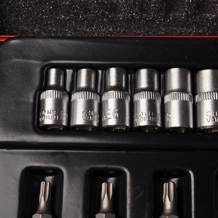 Cantonal Clé à douille + jeu d'embouts 1/4 1/2 Torx - en boîte métallique - qualité chrome-vanadium