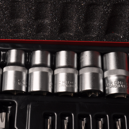 Cantonal Clé à douille + jeu d'embouts 1/4 1/2 Torx - en boîte métallique - qualité chrome-vanadium