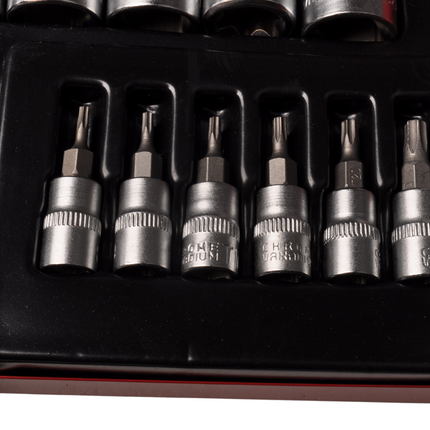 Cantonal Clé à douille + jeu d'embouts 1/4 1/2 Torx - en boîte métallique - qualité chrome-vanadium