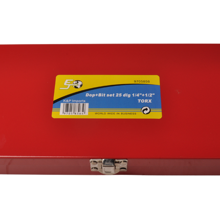 Cantonal Clé à douille + jeu d'embouts 1/4 1/2 Torx - en boîte métallique - qualité chrome-vanadium