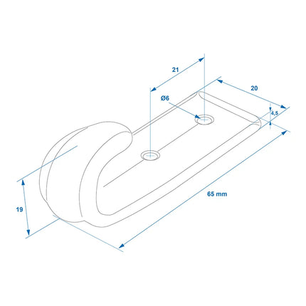 Cantonal Crochet en plastique vissable - 65x20 mm - 1 pièce