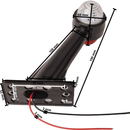 Cantonal Feu de gabarit de base rouge/blanc lumière de 19 cm de long en angle oblique - 2 pièces - gauche et droite