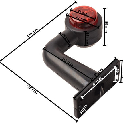 Cantonal Feu de gabarit LED droite-coudée rouge/blanche - gauche
