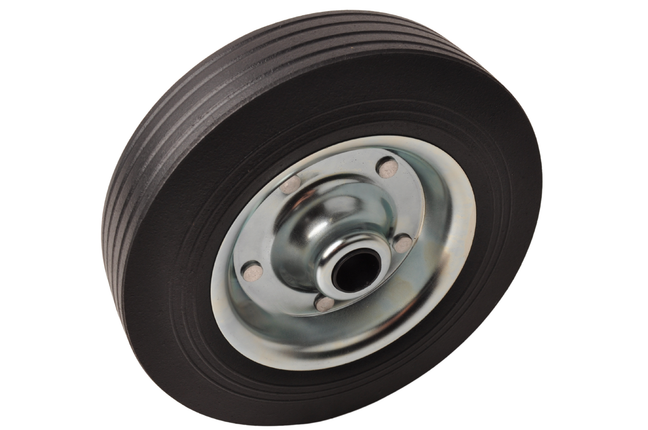 Cantonal Gallet avec jante en acier simple avec roue en caoutchouc solide 200 x 50. S'adapte aux roue jockey avec tube de 48 mm de diamètre.