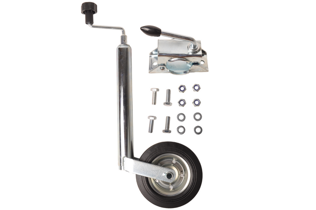 Cantonal Jeu complet de roue jockey - 48 mm - comprenant roue jockey, pince pour roue jockey et matériel de montage