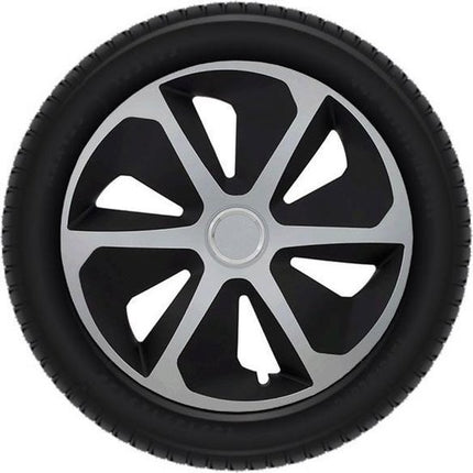 Cantonal Jeu d'enjoliveurs Roco 4 pièces pour jantes 13 pouces - argent/noir