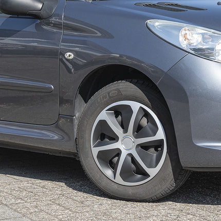 Cantonal Jeu d'enjoliveurs Roco 4 pièces pour jantes 13 pouces - argent/noir