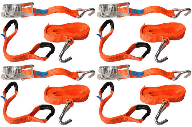 Cantonal Lot de 4 sangles d'arrimage - 330x3,6 cm - charge de rupture 3000 kg- pour remorque porte-voiture