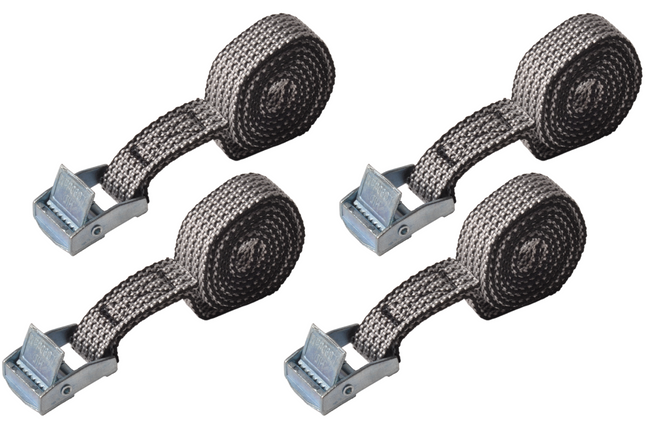 Cantonal Lot de 4 sangles d'arrimage - 80x1,6 cm - gris - charge de rupture 150 kg