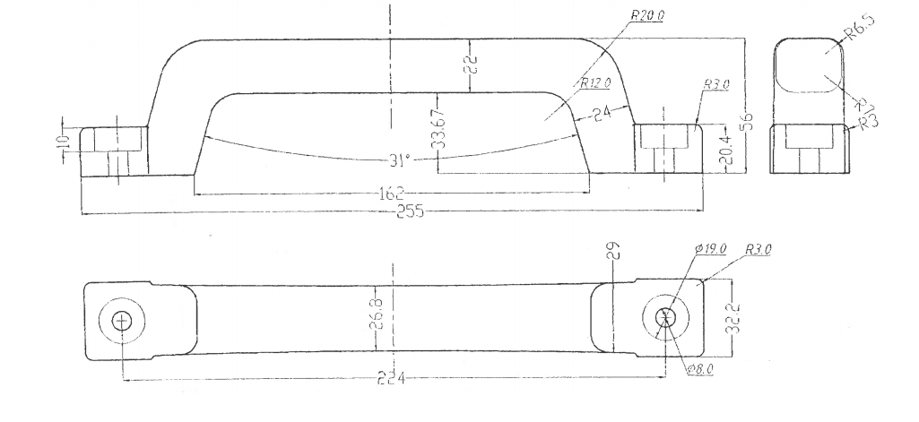 Cantonal Poignée PVC - noir - entraxe 224 mm