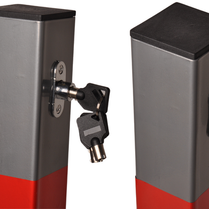 Cantonal Poteau anti-stationnement rabattable avec serrure - 650x60x60 mm - gris/rouge