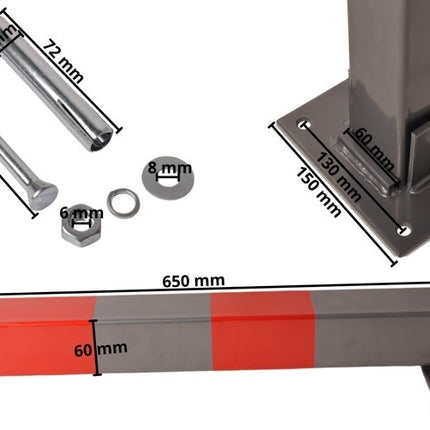 Cantonal Poteau anti-stationnement rabattable avec serrure - 650x60x60 mm - gris/rouge