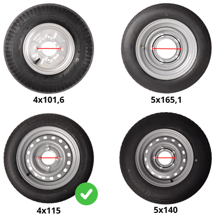 Cantonal Roue complète 10 pouces - pneu 5.00-10 + jante - cercle de trous Français : 4x115 - 440 kg - 6PR - diamètre du moyeu: 85 mm