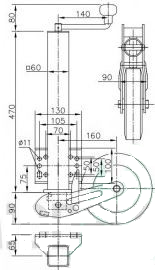 Cantonal Roue jockey CARRÉ  pliante  60 mm (grande plaque de montage)