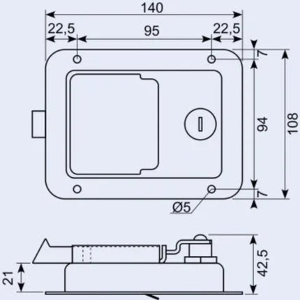 Cantonal Serrure encastrée en acier inoxydable poli - 140x108 mm - 2 clés incluses