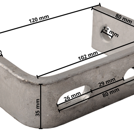 Cantonal Support de quille galvanisé Poutre en U - Longueur 120 mm - avec trous oblongs