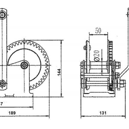 Cantonal Treuil manuel sans frein 575 kg Rapport 4,2:1