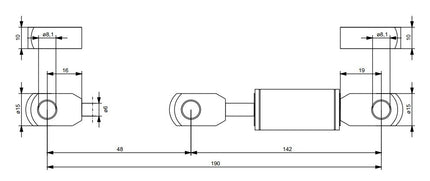 Cantonal Vérin à gaz 300N - 405 mm