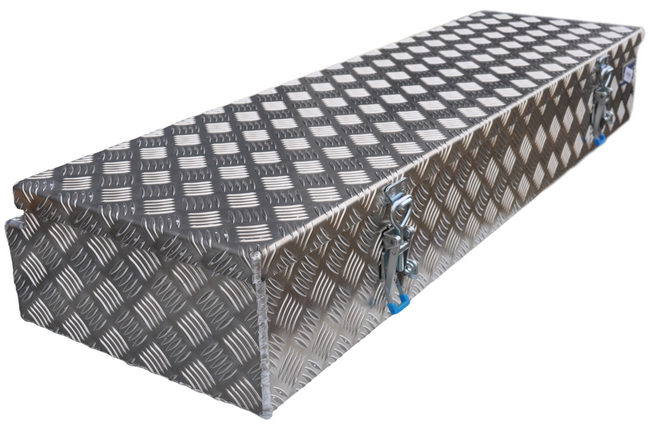 De Haan DE HAAN BOX HE - 1200x380x190 mm - boîte à timon en tôle d'aluminium à damier, étanche à l'eau et à la poussière - équipée de grenouillères remorques