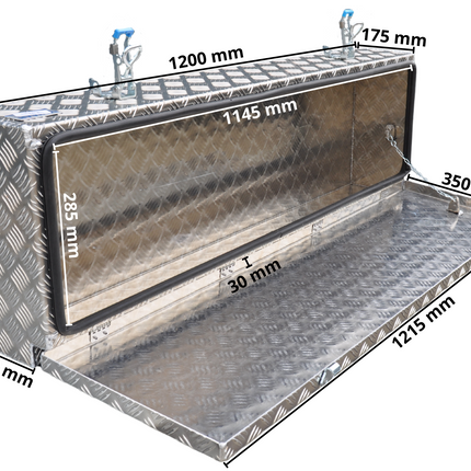De Haan DE HAAN BOX HE - 1200x380x190 mm - boîte à timon en tôle d'aluminium à damier, étanche à l'eau et à la poussière - équipée de grenouillères remorques