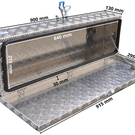 De Haan De Haan Box HM - 900x320x150 mm - boîte à timon en tôle striée en aluminium, étanche à l'eau et à la poussière - avec grenouillère remorque