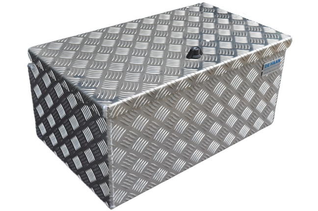 De Haan DE HAAN BOX M - 600x380x295 mm - boîte à timon en tôle striée d'aluminium étanche à l'eau et à la poussière - avec serrure à papillon, tendeur ou serrure en T