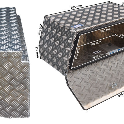 De Haan DE HAAN BOX PBV - boîte à timon en tôle d'aluminium, étanche à l'eau et à la poussière, 750x320x400 mm - équipé d'une serrure papillon