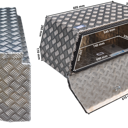 De Haan DE HAAN BOX PBV - boîte à timon en tôle d'aluminium, étanche à l'eau et à la poussière, 750x320x400 mm - équipé d'une serrure papillon