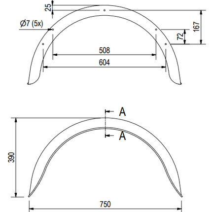 De Haan Garde-boue métallique 750x240x390 mm - circonférence 1210 mm