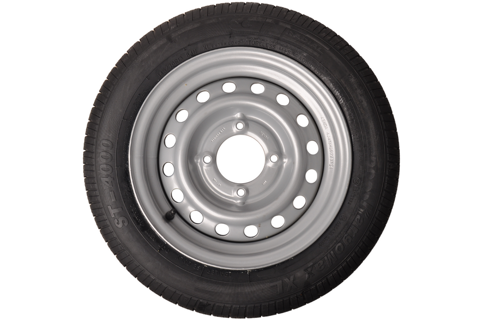 Kargotrail Roue complète 145/70R13 Pneu + Jante (cercle de trous 4x115) 425kg Diamètre du moyeu 85 mm