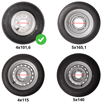 Kenda Roue complète de remorque - 4.00-8 - graisseur - entraxe : 4x101,6 - capacité de charge : 265 kg - diamètre du moyeu : 67 mm - 4PR