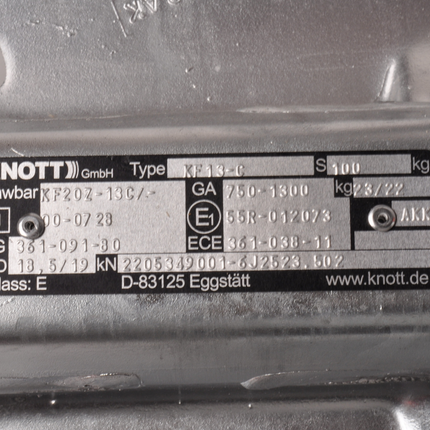 Knott Frein à inertie pour remorque KF13-C mécanique avec support de roue jockey