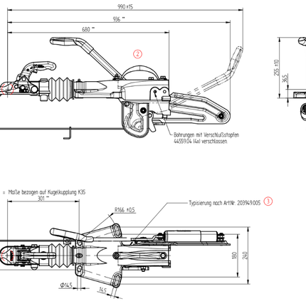Knott Frein à inertie pour remorque KFG30 type A (3000 kg) timon en V – sans support de roue jockey