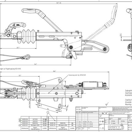 Knott Frein à inertie pour remorque Knott KF17-C - capacité de remorquage maximale de 1700 kg Raccordement au timon en V