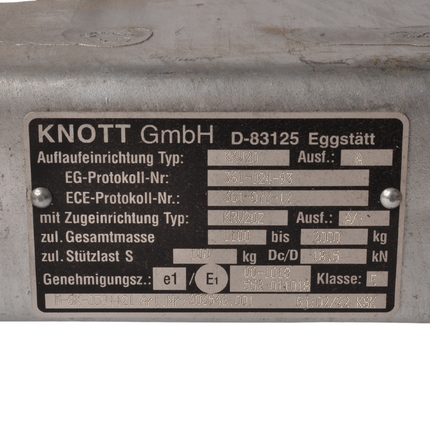 Knott Frein à inertie pour remorque KRV20A (2000kg) Timon avec profil tubulaire 100mm avec console pour Roues jockey