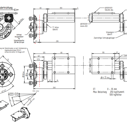 Knott Moyeu non freiné avec fusée d'essieu - 4x100 - charge maximale 250 kg - droite