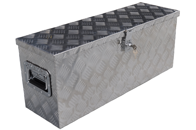 Remorqueshop Coffre de timon en tôle aluminium antidérapante 760x235x300 mm – fermeture papillon