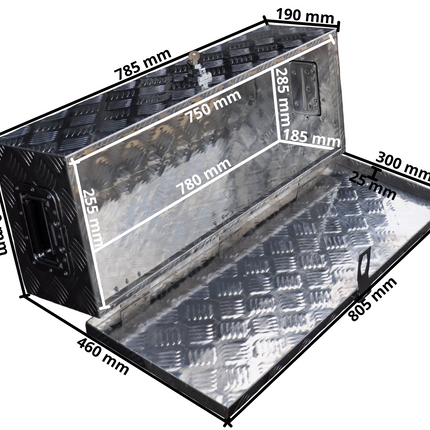 Remorqueshop Coffre de timon en tôle aluminium antidérapante 800x300x190 mm – fermeture papillon